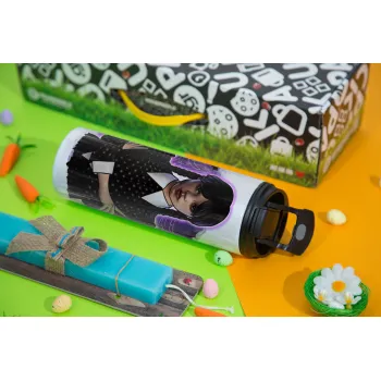 Wednesday moonlight, Easter candle,Travel Tumbler 2 Lids, with metal straw & cleaning brush & aromatic flat candle (30cm) (BLUE)