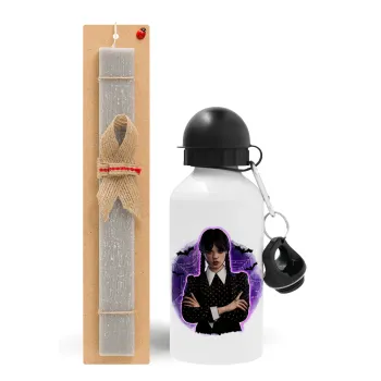 Wednesday moonlight, Easter Set, metallic aluminum water bottle (500ml) & aromatic flat Easter candle (30cm) (GRAY)