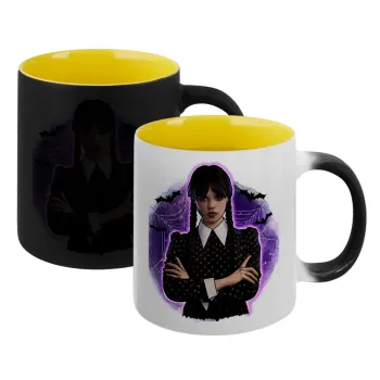 Wednesday moonlight, Κούπα Μαγική εσωτερικό κίτρινη, κεραμική 330ml που αλλάζει χρώμα με το ζεστό ρόφημα