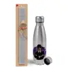 Easter Set, metallic Inox water bottle (750ml) & aromatic flat Easter candle (30cm) (GRAY)