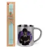 Easter Set, metallic thermal cup (300ml) & aromatic flat Easter candle (30cm) (TURQUOISE)