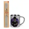 Easter Set, metallic thermal cup (300ml) & Easter aromatic flat candle (30cm) (GRAY)