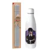 Easter Set, metallic stainless thermos bottle (500ml) & scented flat Easter candle (30cm) (GRAY)