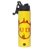 Metallic water bottle with safety lid, 850ml aluminum