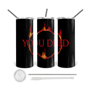 You Died | Dark Souls, 360 Eco friendly stainless steel tumbler 600ml, with metal straw & cleaning brush