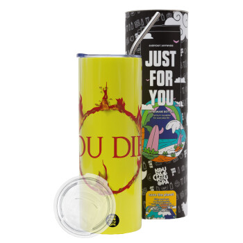 You Died | Dark Souls, Neon Yellow Travel Tumbler, with metal straw (Stainless steel 304 Food grade, BPA free, 600ml)