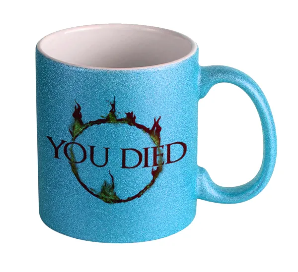 You Died | Dark Souls — Light blue glitter mug that sparkles, ceramic, 330ml