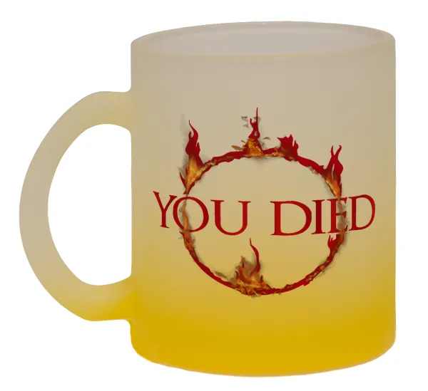 You Died | Dark Souls — Two-tone glass mug with matte yellow base, 330ml