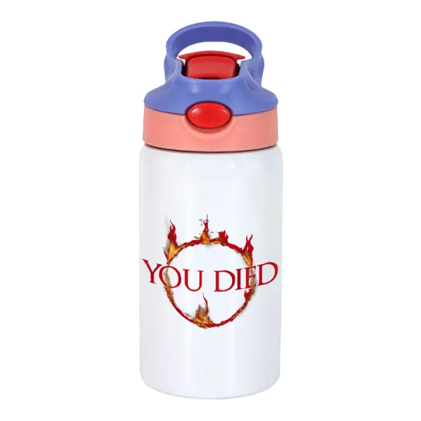 You Died | Dark Souls — Παιδικό παγούρι θερμό, ανοξείδωτο, με καλαμάκι ασφαλείας, ροζ/μωβ (350ml)