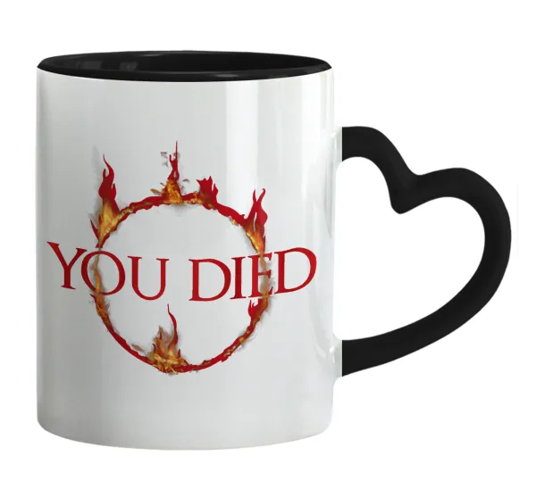 You Died | Dark Souls — Mug heart black handle, ceramic, 330ml