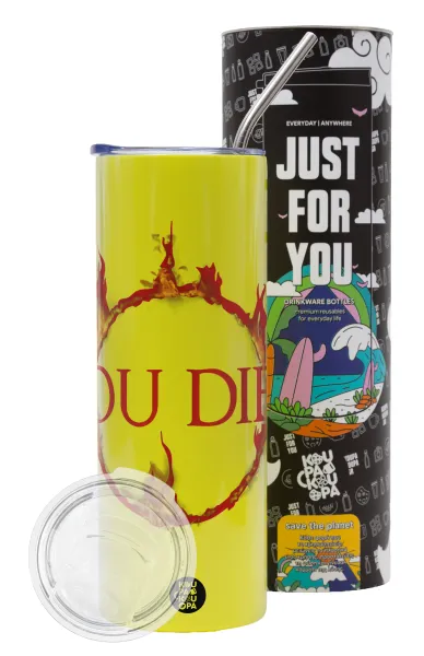You Died | Dark Souls — Neon Yellow Travel Tumbler, with metal straw (Stainless steel 304 Food grade, BPA free, 600ml)