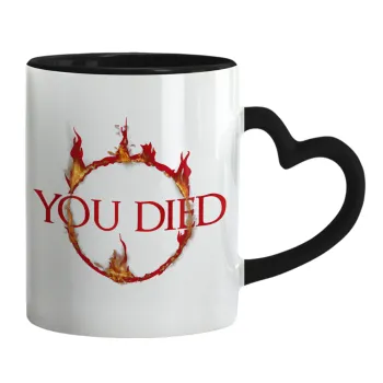 You Died | Dark Souls, Mug heart black handle, ceramic, 330ml