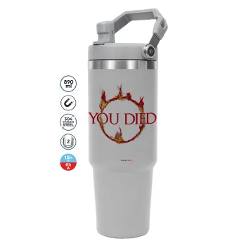You Died | Dark Souls, ΓΚΡΙ χρώματος Θερμός Ανοξείδωτο 890ml (30oz) με χερούλι