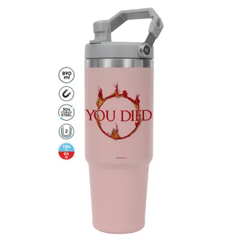 You Died | Dark Souls, ΡΟΖ χρώματος Θερμός Ανοξείδωτο 890ml (30oz) με χερούλι