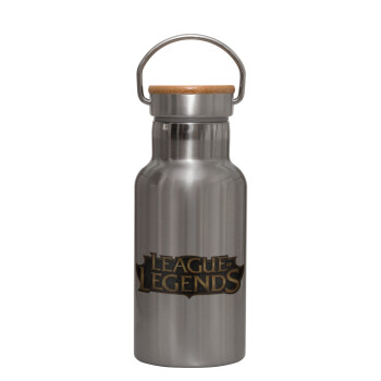 League of Legends LoL, Stainless steel metallic thermos flask, silver with a bamboo lid, double-walled, 350ml.