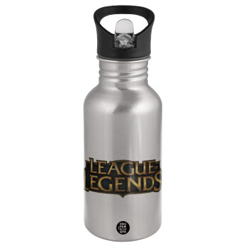 League of Legends LoL, Παγούρι νερού Ασημένιο με καλαμάκι, ανοξείδωτο ατσάλι 500ml