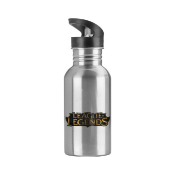 League of Legends LoL, Water bottle Silver with straw, stainless steel 600ml