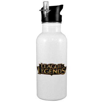 League of Legends LoL, White water bottle with straw, stainless steel 600ml