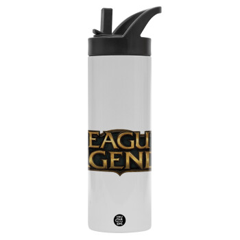 League of Legends LoL, Metallic thermos bottle with straw & handle, stainless steel (Stainless steel 304), double-walled, 600ml.