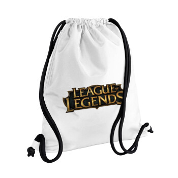 League of Legends LoL, Backpack pouch GYMBAG white, with pocket (40x48cm) & thick cords