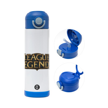 League of Legends LoL, Children's hot water bottle, stainless steel, with safety straw, BLUE (500ml)