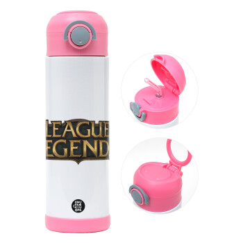 League of Legends LoL, Children's hot water bottle, stainless steel, with safety straw, PINK (500ml)