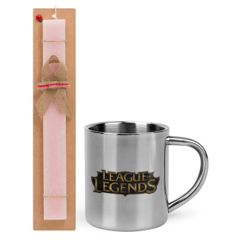 League of Legends LoL, Easter Set, metallic thermal cup (300ml) & aromatic flat Easter candle (30cm) (PINK)