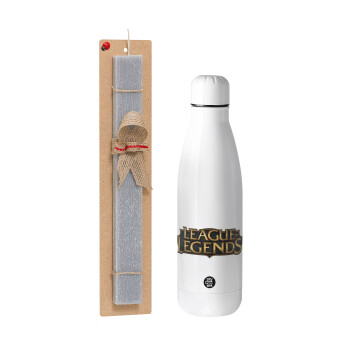 League of Legends LoL, Easter Set, metallic stainless thermos bottle (500ml) & scented flat Easter candle (30cm) (GRAY)