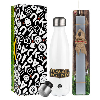 League of Legends LoL, Easter candle, metallic white thermos bottle (500ml) & aromatic flat candle (30cm) (GRAY)