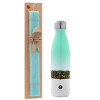 Easter Set, Metallic green/white thermos (Stainless steel), double-walled, 500ml & scented flat Easter candle (30cm) (TURQUOISE)