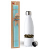 Easter Set, metallic stainless steel water bottle (750ml) & aromatic flat Easter candle (30cm) (TURQUOISE)