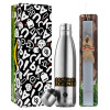 Easter Set, metallic stainless thermos flask (500ml) & scented flat Easter candle (30cm) (GRAY)