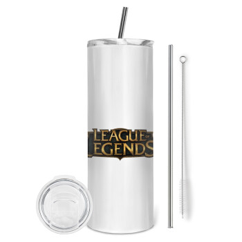 League of Legends LoL, Eco friendly ποτήρι θερμό (tumbler) από ανοξείδωτο ατσάλι 600ml, με μεταλλικό καλαμάκι & βούρτσα καθαρισμού