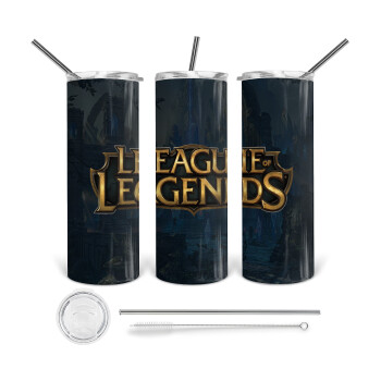 League of Legends LoL, Tumbler ποτήρι θερμό από ανοξείδωτο ατσάλι 600ml, με μεταλλικό καλαμάκι & βούρτσα καθαρισμού