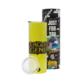 League of Legends LoL, Neon Yellow Travel Tumbler, with metal straw (Stainless steel 304 Food grade, BPA free, 600ml)