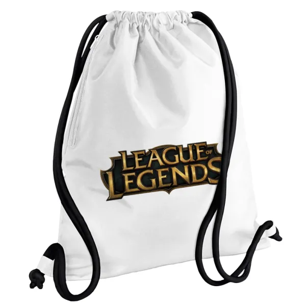 League of Legends LoL — Backpack pouch GYMBAG white, with pocket (40x48cm) & thick cords