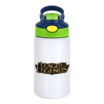 League of Legends LoL, Children's hot water bottle, stainless steel, with safety straw, green, blue (350ml)