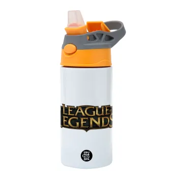 League of Legends LoL, Children's hot water bottle, stainless steel, with safety straw, Orange/Grey (360ml) BPA-FREE