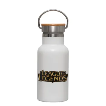 League of Legends LoL, Metallic thermos (Stainless steel) White with wooden lid (bamboo), double-walled, 350ml