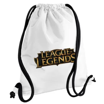 League of Legends LoL, Backpack pouch GYMBAG white, with pocket (40x48cm) & thick cords