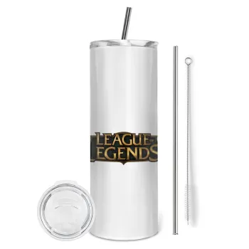League of Legends LoL, Tumbler ποτήρι θερμό από ανοξείδωτο ατσάλι 600ml, με μεταλλικό καλαμάκι & βούρτσα καθαρισμού