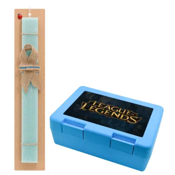 League of Legends LoL, Easter Set, children's snack container BLUE & Easter aromatic flat candle (30cm) (TURQUOISE)