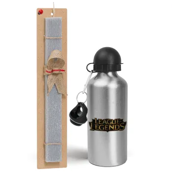 League of Legends LoL, Easter Set, metallic silver aluminum water bottle (500ml) & aromatic flat Easter candle (30cm) (GRAY)