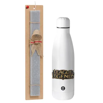 League of Legends LoL, Easter Set, metallic stainless thermos bottle (500ml) & scented flat Easter candle (30cm) (GRAY)