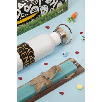 League of Legends LoL, Easter Set, metallic silver aluminum water bottle (500ml) & scented flat Easter candle (30cm) (TURQUOISE)