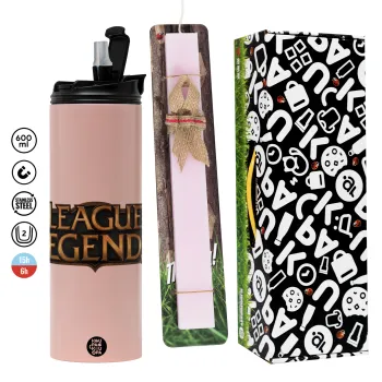 League of Legends LoL, Easter candle,Travel Tumbler 2 Lids, with metal straw & cleaning brush & aromatic flat candle (30cm) (PINK)