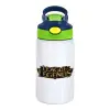 Children's hot water bottle, stainless steel, with safety straw, green, blue (350ml)