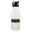 White water bottle with straw, stainless steel 600ml