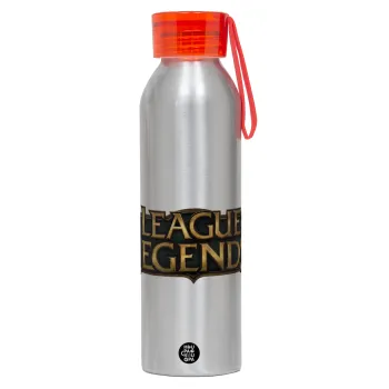 League of Legends LoL, Αλουμινένιο Αθλητικό Μπουκάλι 650ml – Ασημί με Κόκκινο Καπάκι και Λουράκι Σιλικόνης