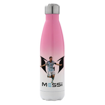 Leo Messi, Metal mug thermos Pink/White (Stainless steel), double wall, 500ml